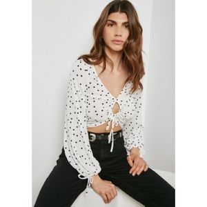 Topshop White Polka Dot Ruched Front Top | Sz XS